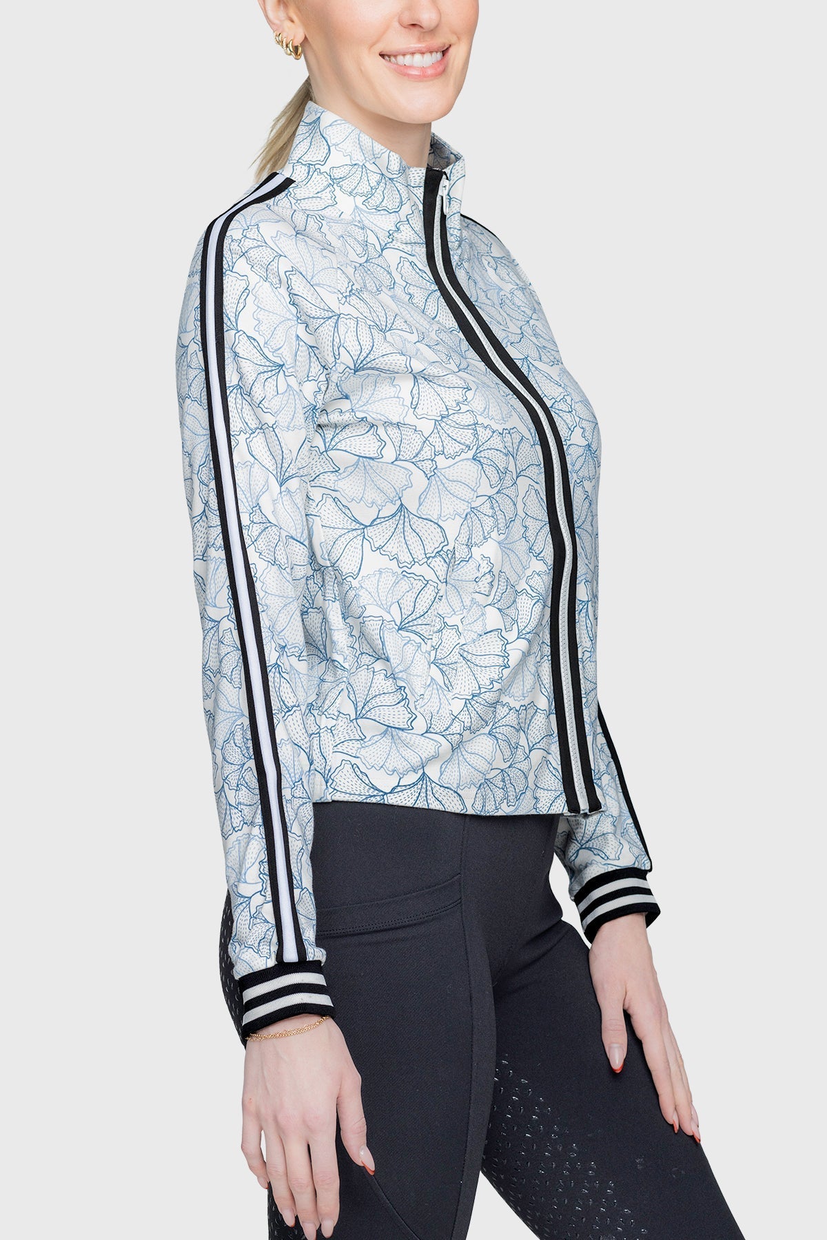 Kastel Denmark Chambray Blue Poppies Full Zip Track Jacket w/Striped Trim - Kastel Denmark - Equiluxe Tack