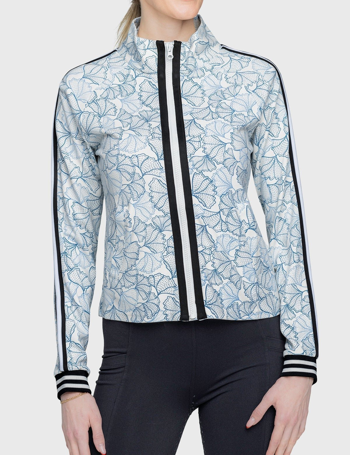 Kastel Denmark Chambray Blue Poppies Full Zip Track Jacket w/Striped Trim - Kastel Denmark - Equiluxe Tack