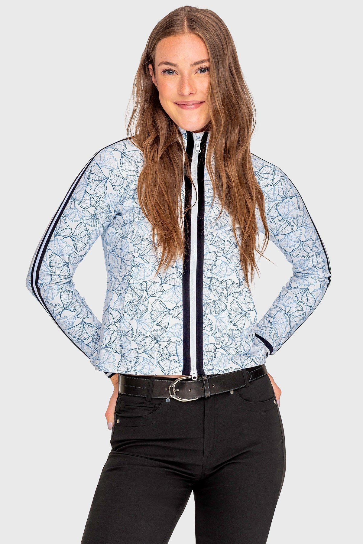 Kastel Denmark Chambray Blue Poppies Full Zip Track Jacket w/Striped Trim - Kastel Denmark - Equiluxe Tack