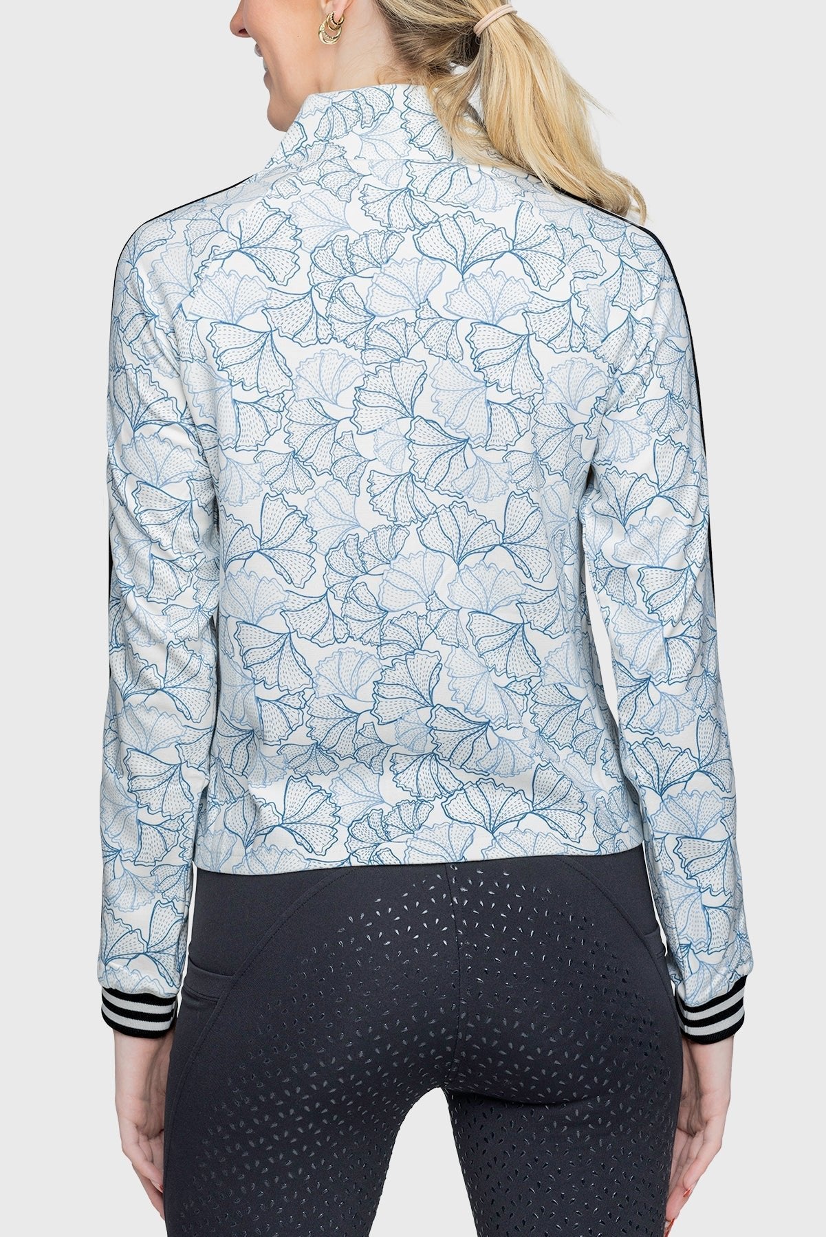 Kastel Denmark Chambray Blue Poppies Full Zip Track Jacket w/Striped Trim - Kastel Denmark - Equiluxe Tack