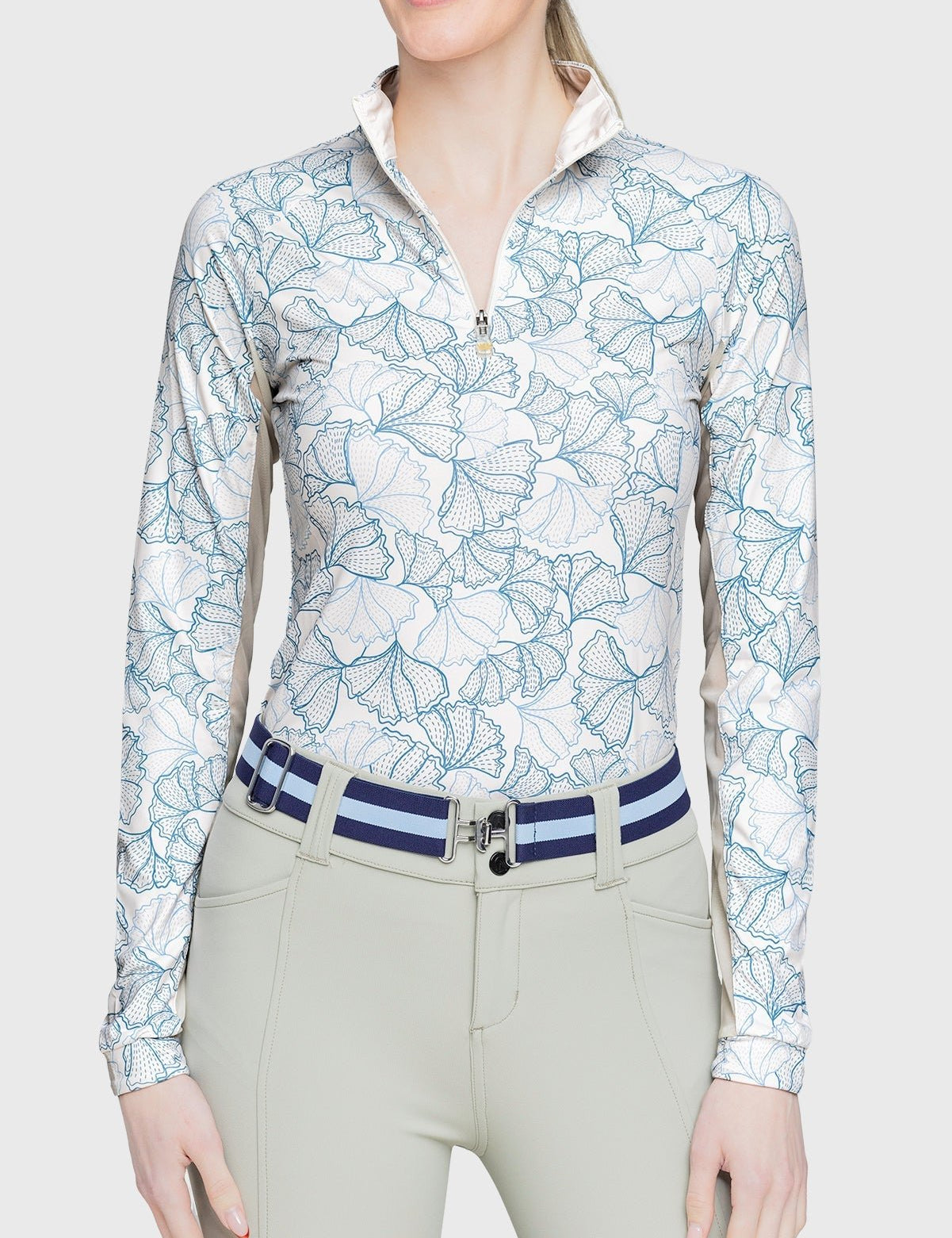 Kastel Denmark Chambray Blue Poppies Long Sleeve 1/4 Zip Shirt - Kastel Denmark - Equiluxe Tack