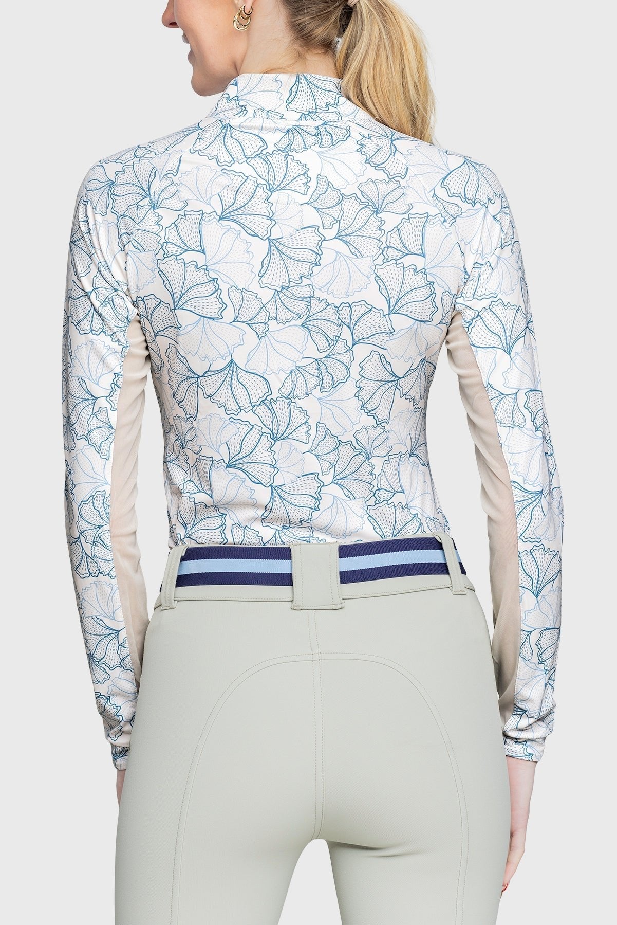 Kastel Denmark Chambray Blue Poppies Long Sleeve 1/4 Zip Shirt - Kastel Denmark - Equiluxe Tack