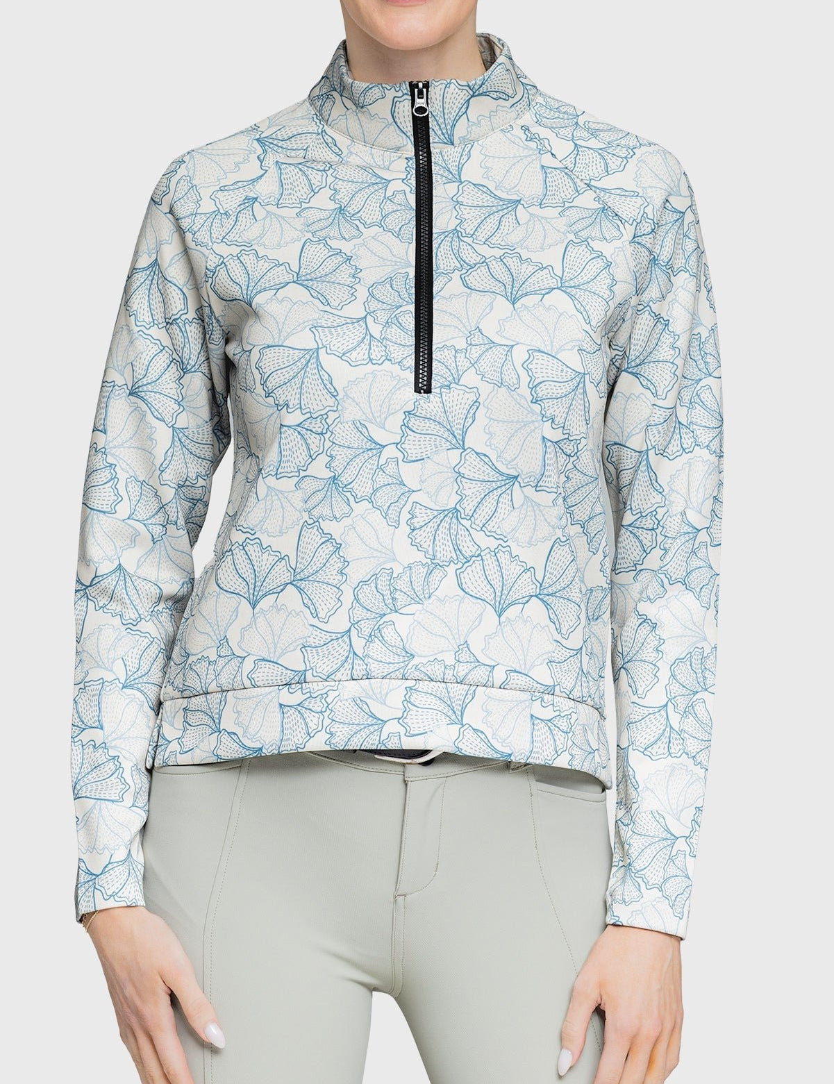Kastel Denmark Chambray Blue Poppies ½ Zip Scuba Pullover - Kastel Denmark - Equiluxe Tack
