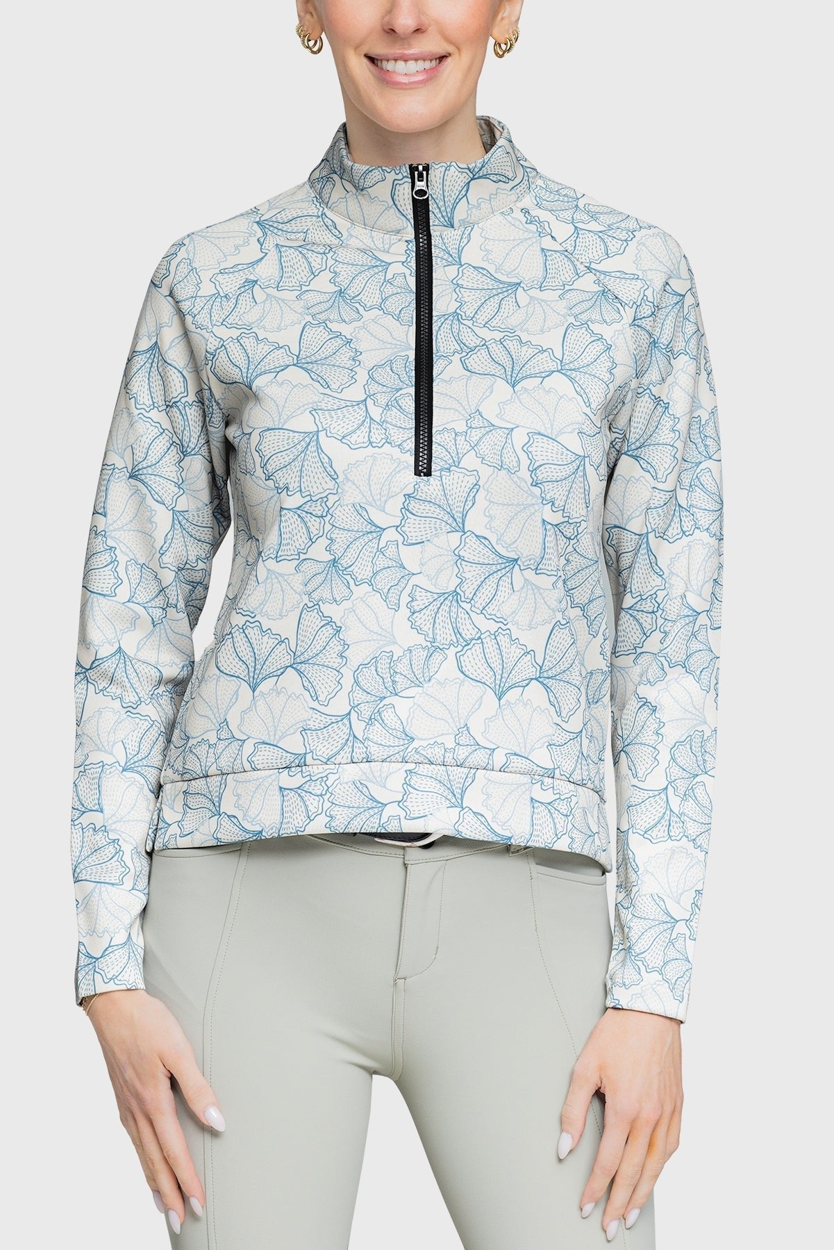 Kastel Denmark Chambray Blue Poppies ½ Zip Scuba Pullover - Kastel Denmark - Equiluxe Tack