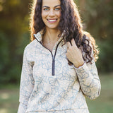 Kastel Denmark Chambray Blue Poppies ½ Zip Scuba Pullover - Kastel Denmark - Equiluxe Tack