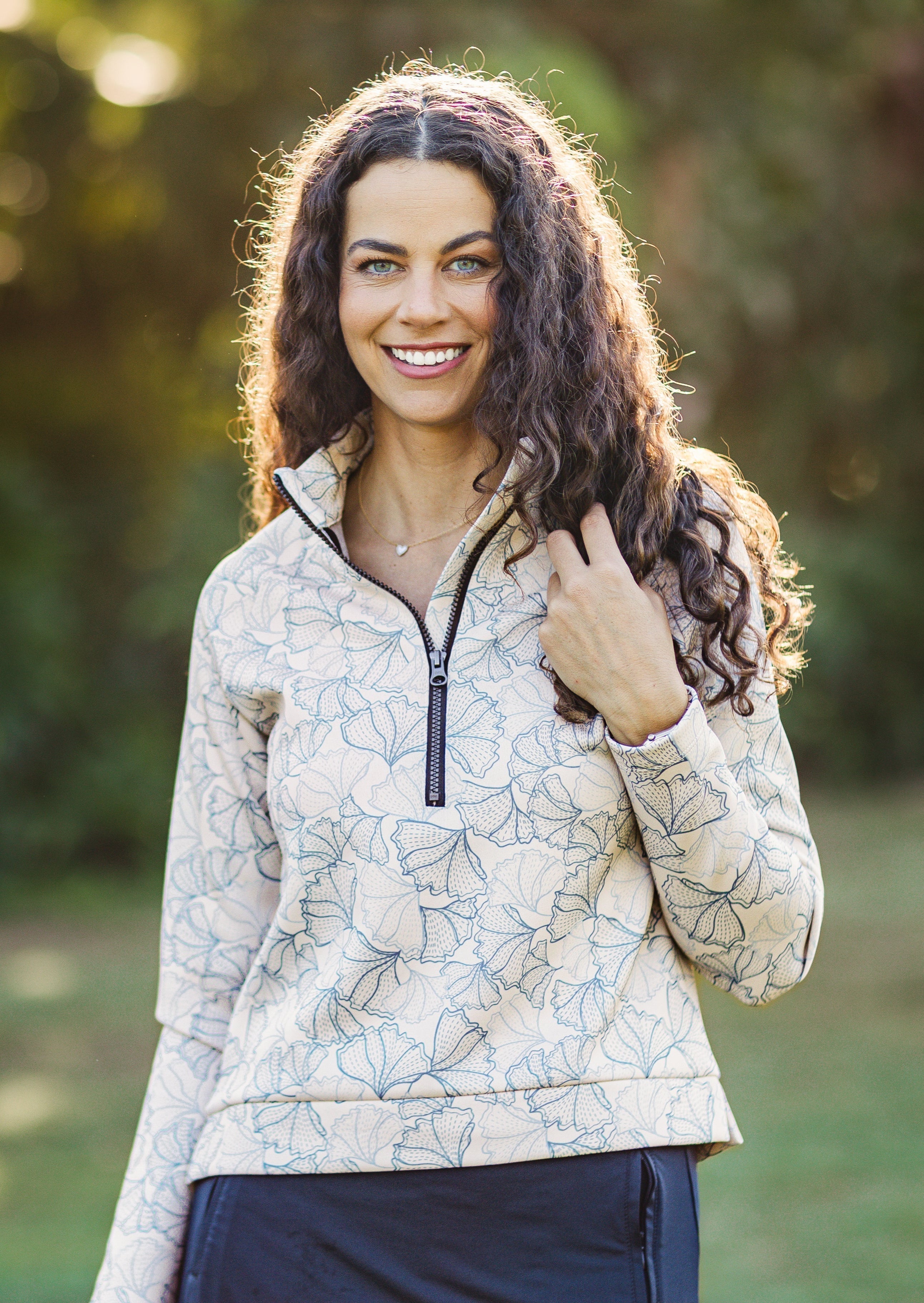 Kastel Denmark Chambray Blue Poppies ½ Zip Scuba Pullover - Kastel Denmark - Equiluxe Tack