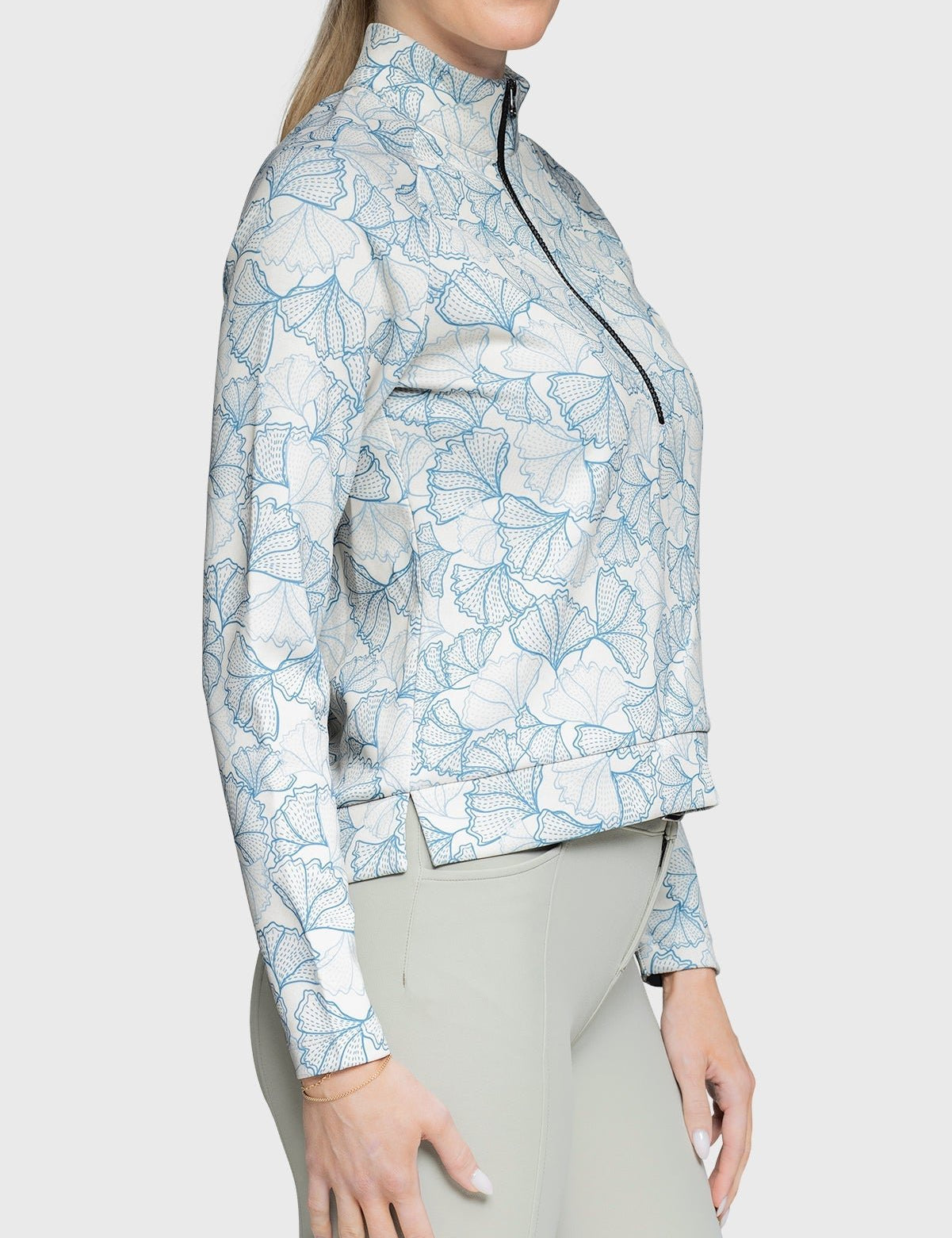 Kastel Denmark Chambray Blue Poppies ½ Zip Scuba Pullover - Kastel Denmark - Equiluxe Tack