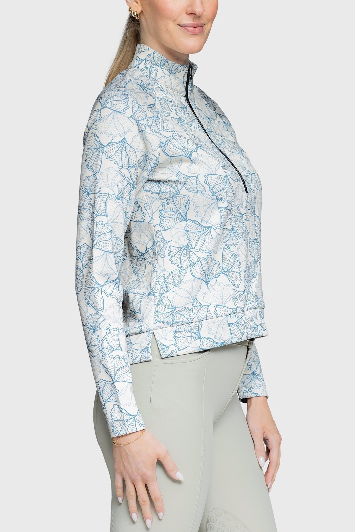 Kastel Denmark Chambray Blue Poppies ½ Zip Scuba Pullover - Kastel Denmark - Equiluxe Tack