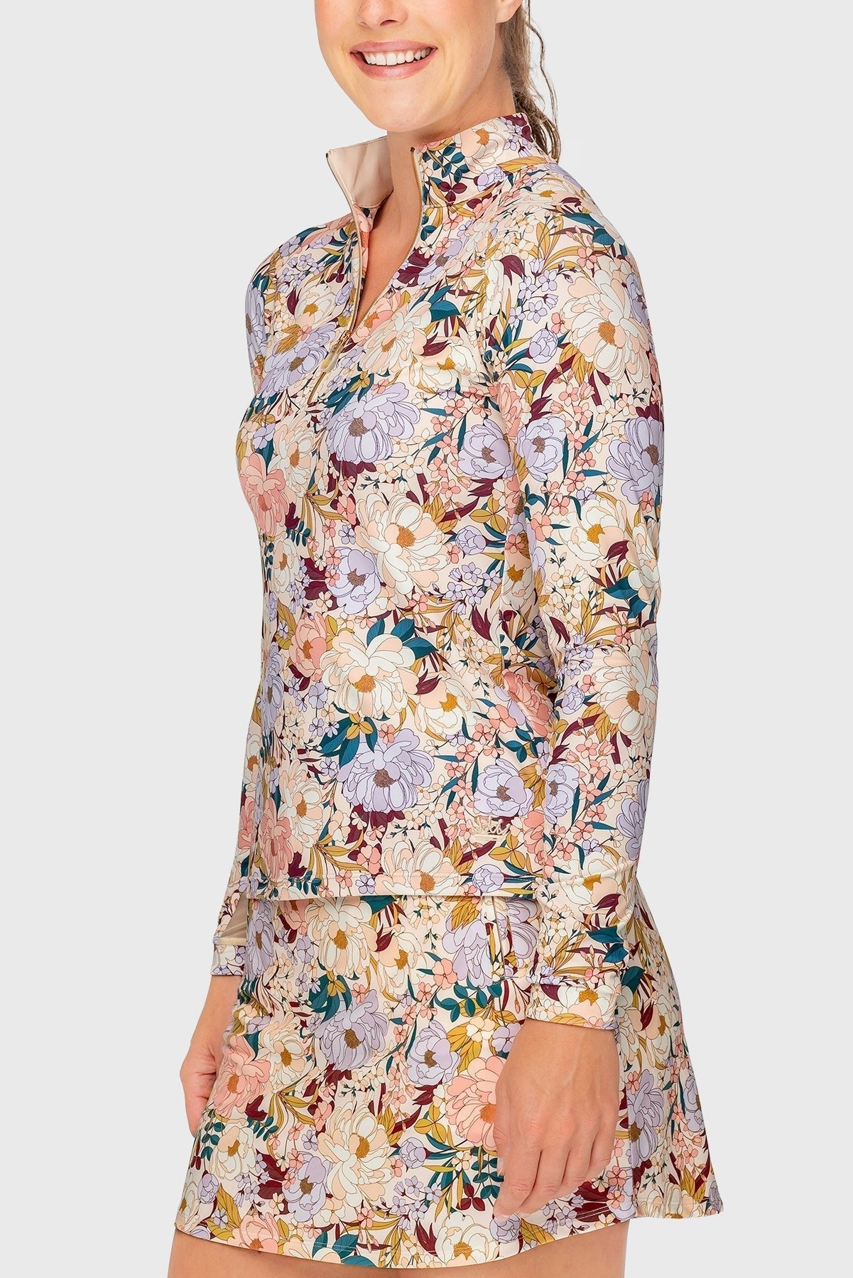 Kastel Denmark Champagne Blooming Peonies Long Sleeve 1/4 Zip Sun Shirt - Kastel Denmark - Equiluxe Tack