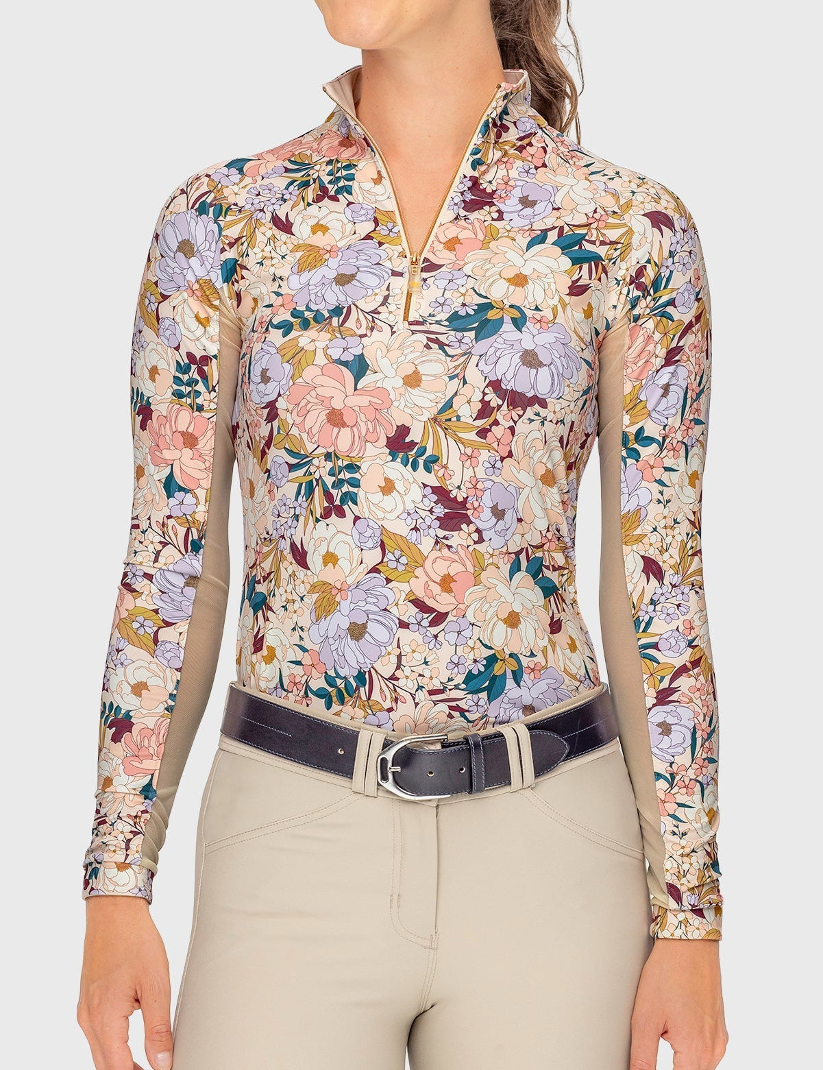 Kastel Denmark Champagne Blooming Peonies Long Sleeve 1/4 Zip Sun Shirt - Kastel Denmark - Equiluxe Tack