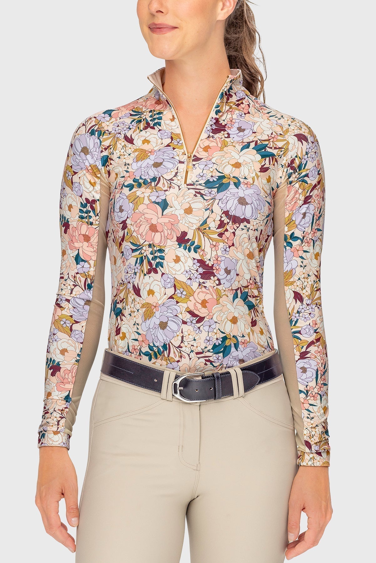 Kastel Denmark Champagne Blooming Peonies Long Sleeve 1/4 Zip Sun Shirt - Kastel Denmark - Equiluxe Tack