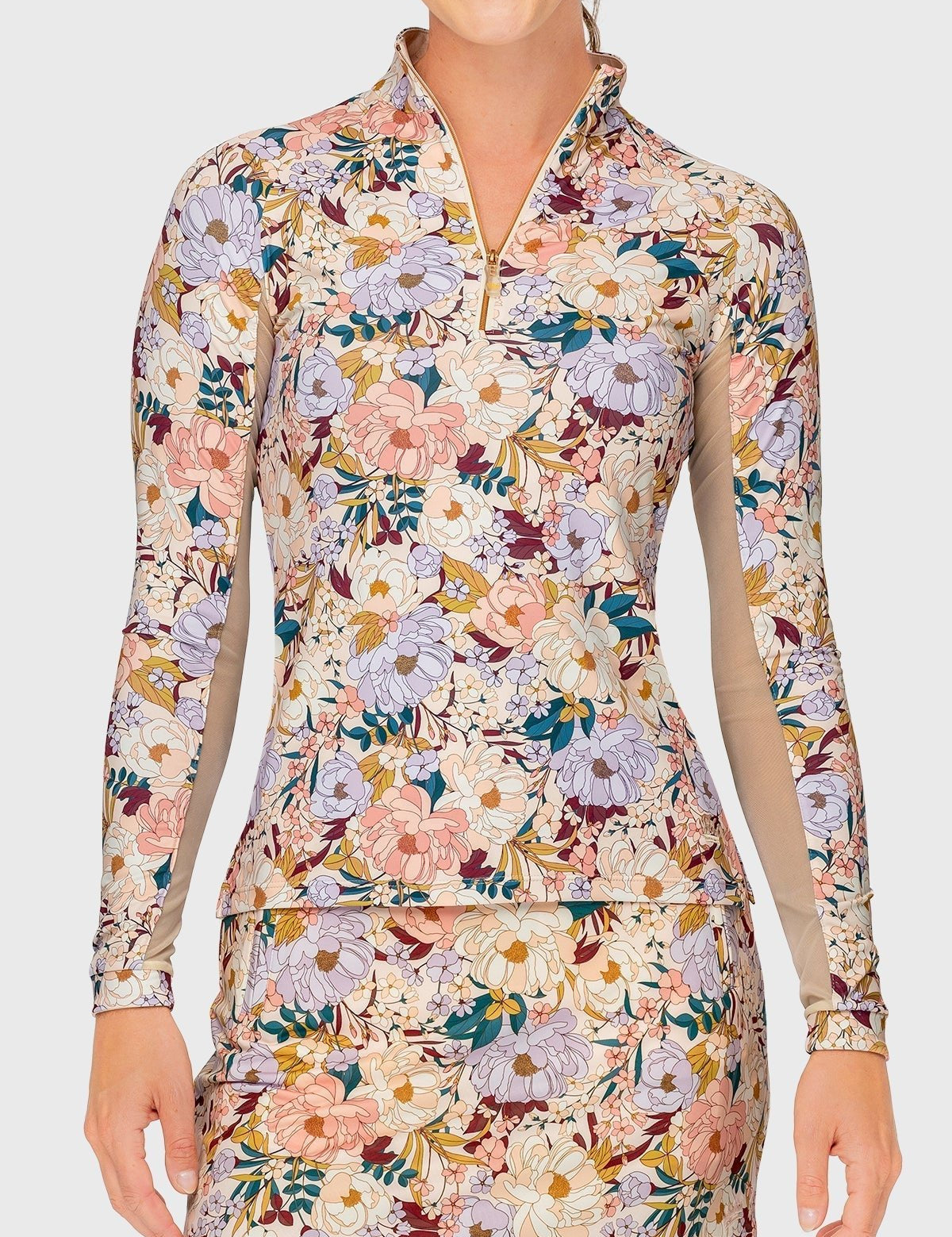 Kastel Denmark Champagne Blooming Peonies Long Sleeve 1/4 Zip Sun Shirt - Kastel Denmark - Equiluxe Tack