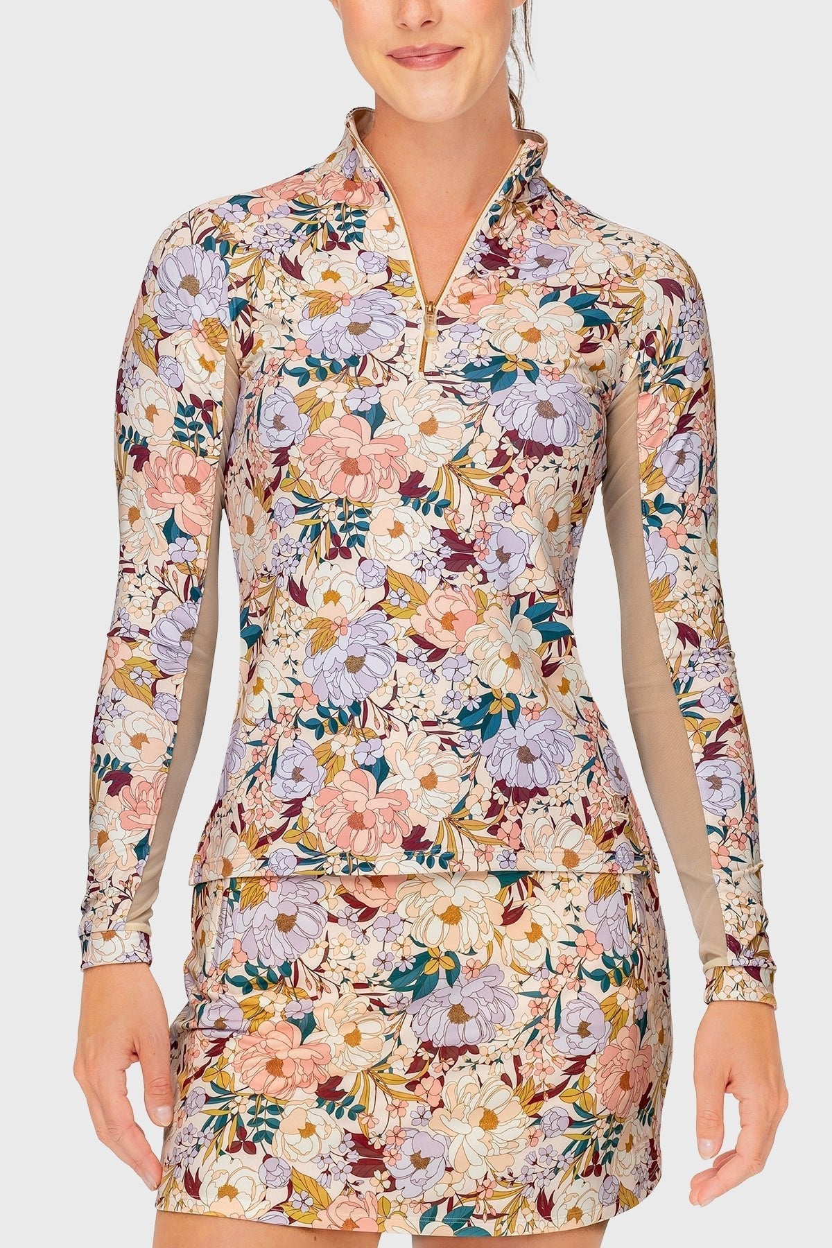 Kastel Denmark Champagne Blooming Peonies Long Sleeve 1/4 Zip Sun Shirt - Kastel Denmark - Equiluxe Tack