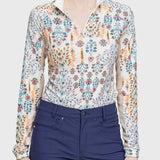 Kastel Denmark Coral Block Print Floral 1/4 Zip Long Sleeve Shirt - Kastel Denmark - Equiluxe Tack