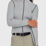 Kastel Denmark Dove Gray Ribbed Mock Neck Sweater with Black Piping - Kastel Denmark - Equiluxe Tack