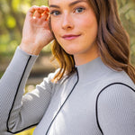 Kastel Denmark Dove Gray Ribbed Mock Neck Sweater with Black Piping - Kastel Denmark - Equiluxe Tack