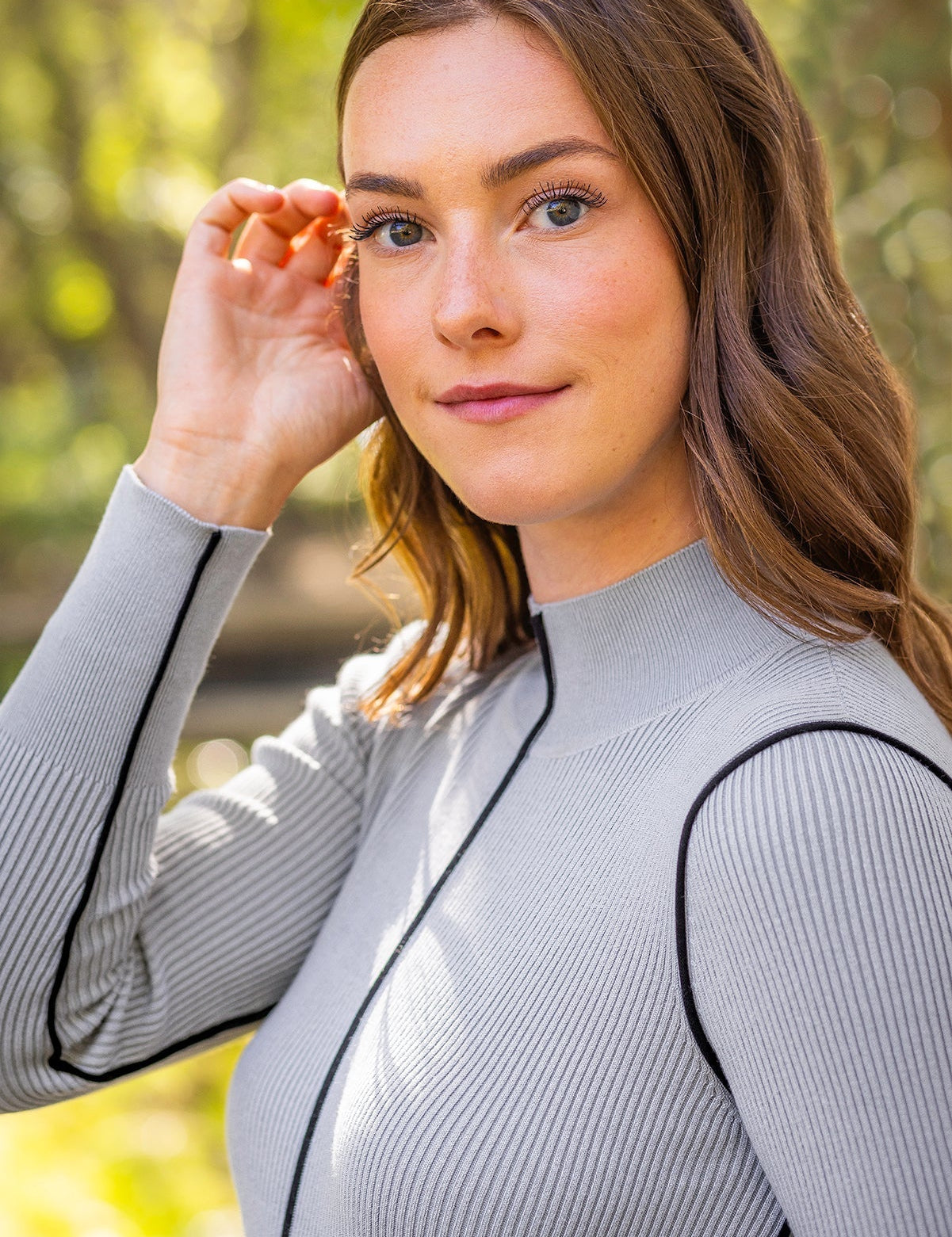Kastel Denmark Dove Gray Ribbed Mock Neck Sweater with Black Piping - Kastel Denmark - Equiluxe Tack