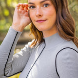 Kastel Denmark Dove Gray Ribbed Mock Neck Sweater with Black Piping - Kastel Denmark - Equiluxe Tack