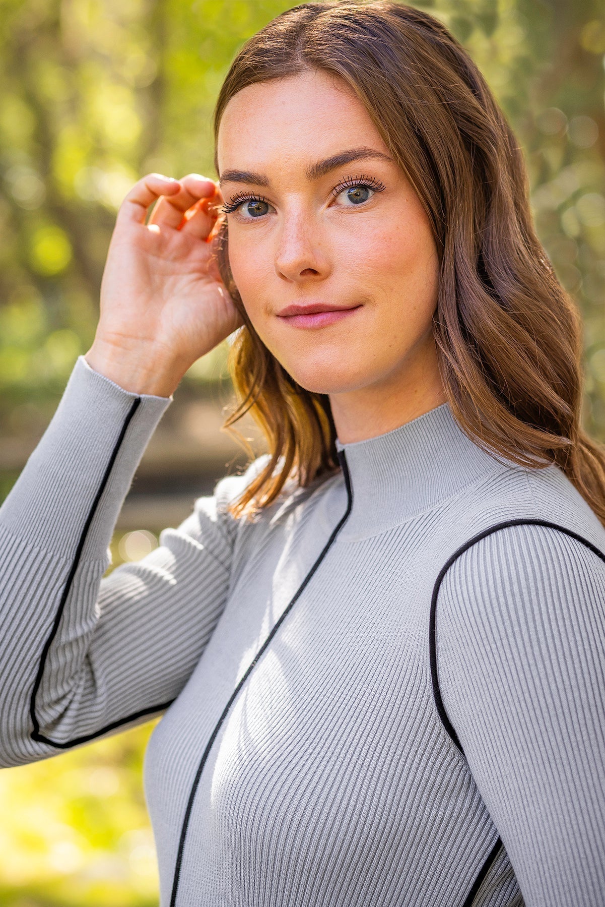 Kastel Denmark Dove Gray Ribbed Mock Neck Sweater with Black Piping - Kastel Denmark - Equiluxe Tack