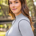 Kastel Denmark Dove Gray Ribbed Mock Neck Sweater with Black Piping - Kastel Denmark - Equiluxe Tack