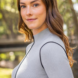Kastel Denmark Dove Gray Ribbed Mock Neck Sweater with Black Piping - Kastel Denmark - Equiluxe Tack