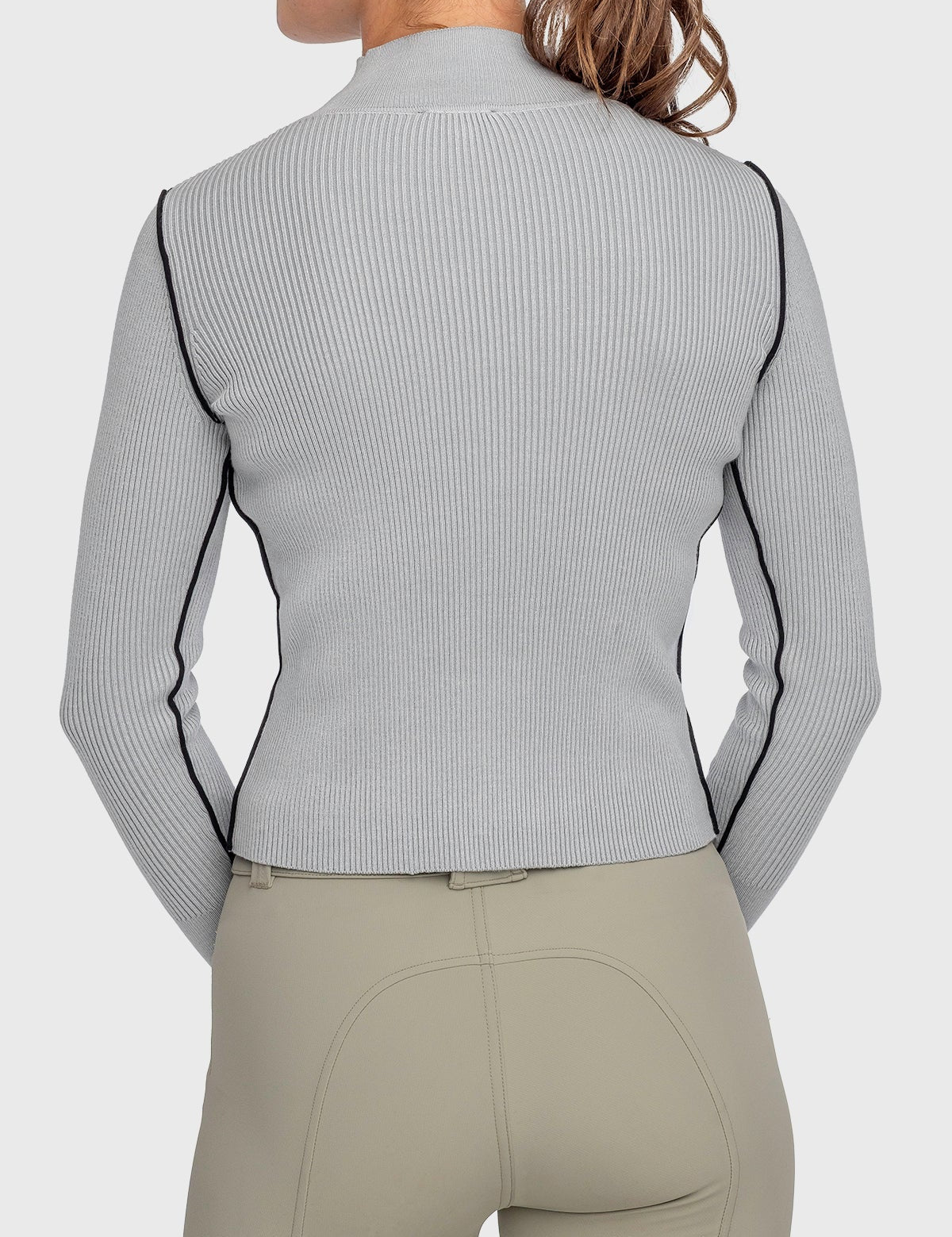 Kastel Denmark Dove Gray Ribbed Mock Neck Sweater with Black Piping - Kastel Denmark - Equiluxe Tack