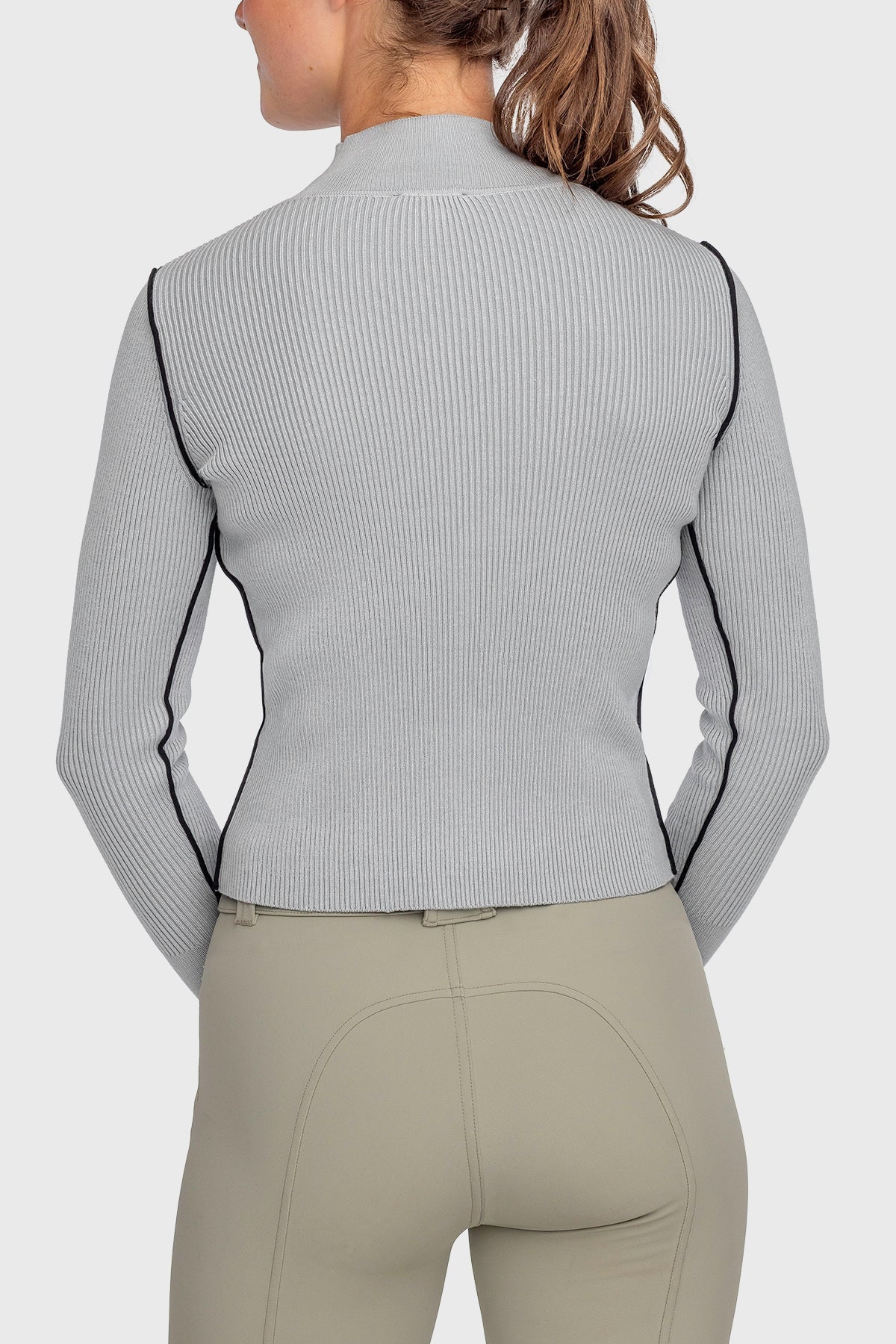 Kastel Denmark Dove Gray Ribbed Mock Neck Sweater with Black Piping - Kastel Denmark - Equiluxe Tack