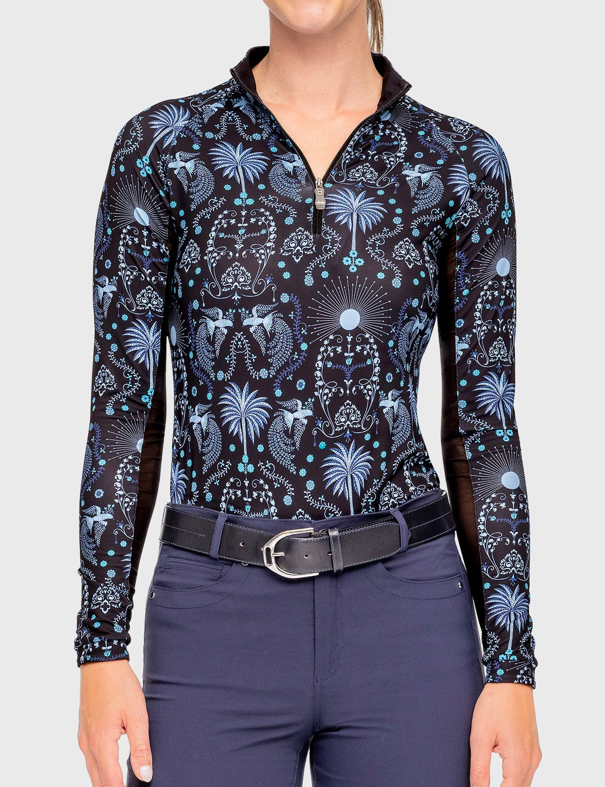 Kastel Denmark French Blue Regal Palm Long Sleeve 1/4 Zip Sun Shirt - Kastel Denmark - Equiluxe Tack