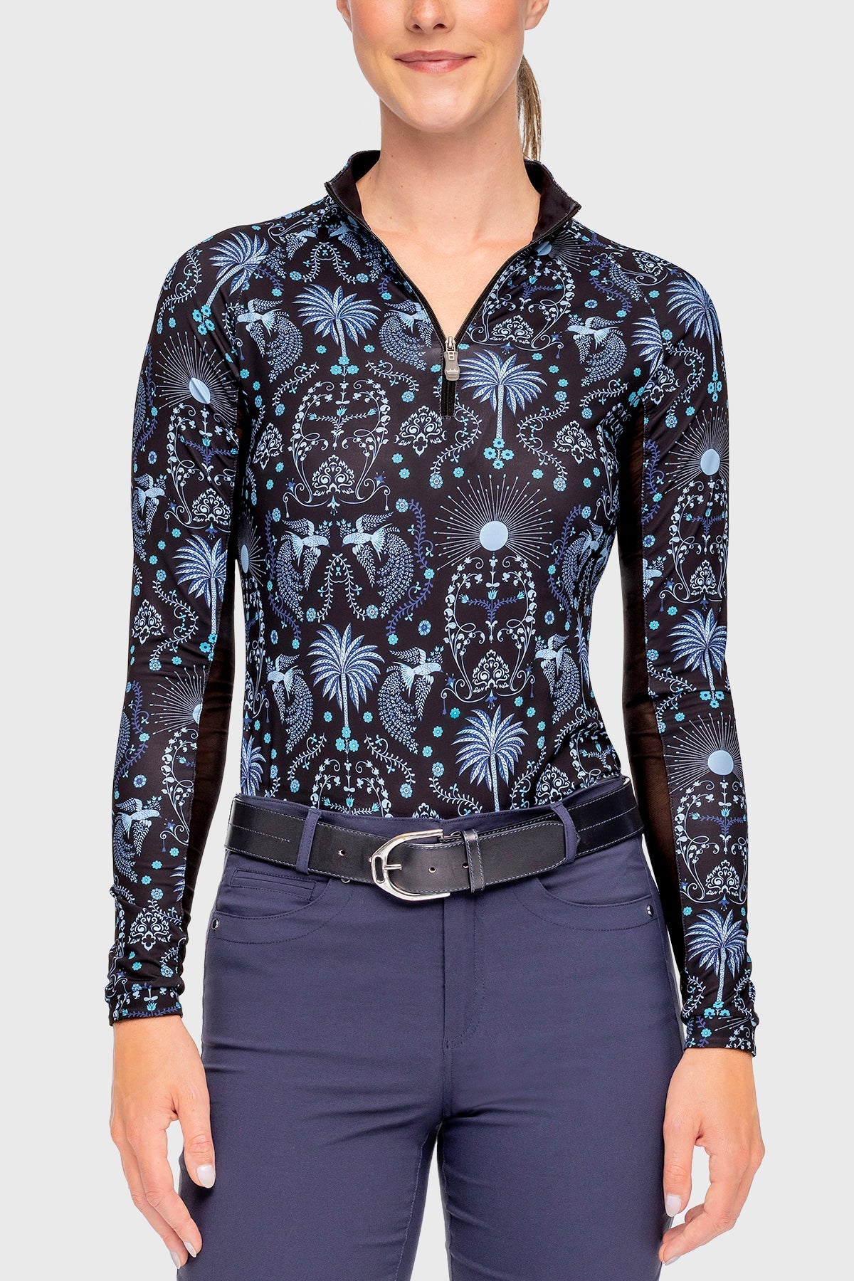 Kastel Denmark French Blue Regal Palm Long Sleeve 1/4 Zip Sun Shirt - Kastel Denmark - Equiluxe Tack