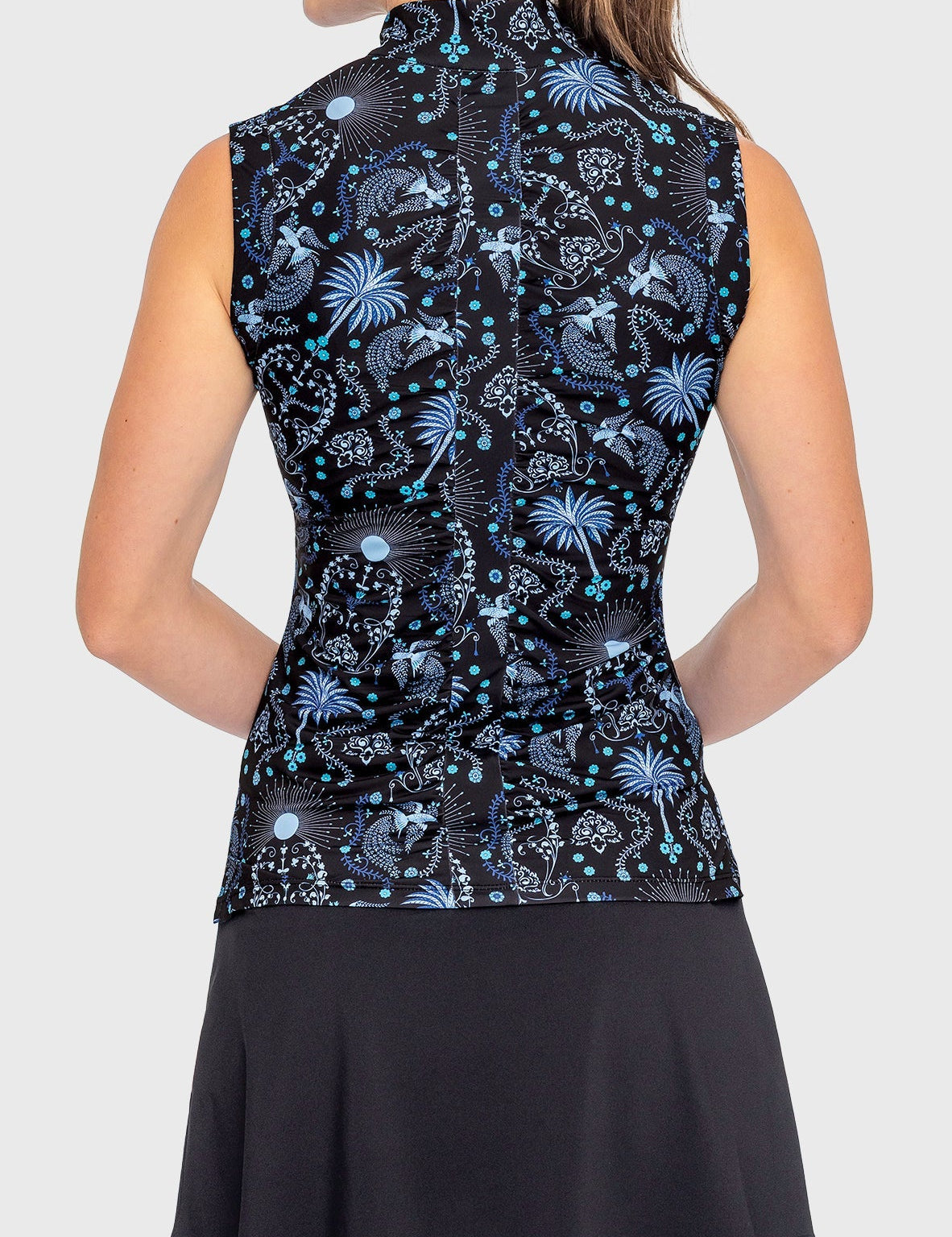 Kastel Denmark French Blue Regal Palm Ruched Back Sleeveless 1/4 Zip Sun Shirt - Kastel Denmark - Equiluxe Tack