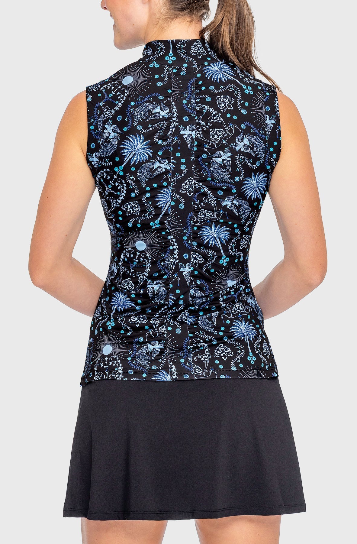 Kastel Denmark French Blue Regal Palm Ruched Back Sleeveless 1/4 Zip Sun Shirt - Kastel Denmark - Equiluxe Tack