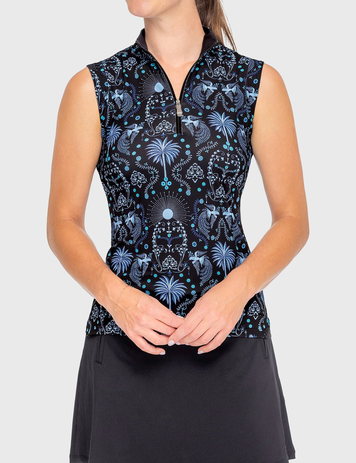 Kastel Denmark French Blue Regal Palm Ruched Back Sleeveless 1/4 Zip Sun Shirt - Kastel Denmark - Equiluxe Tack