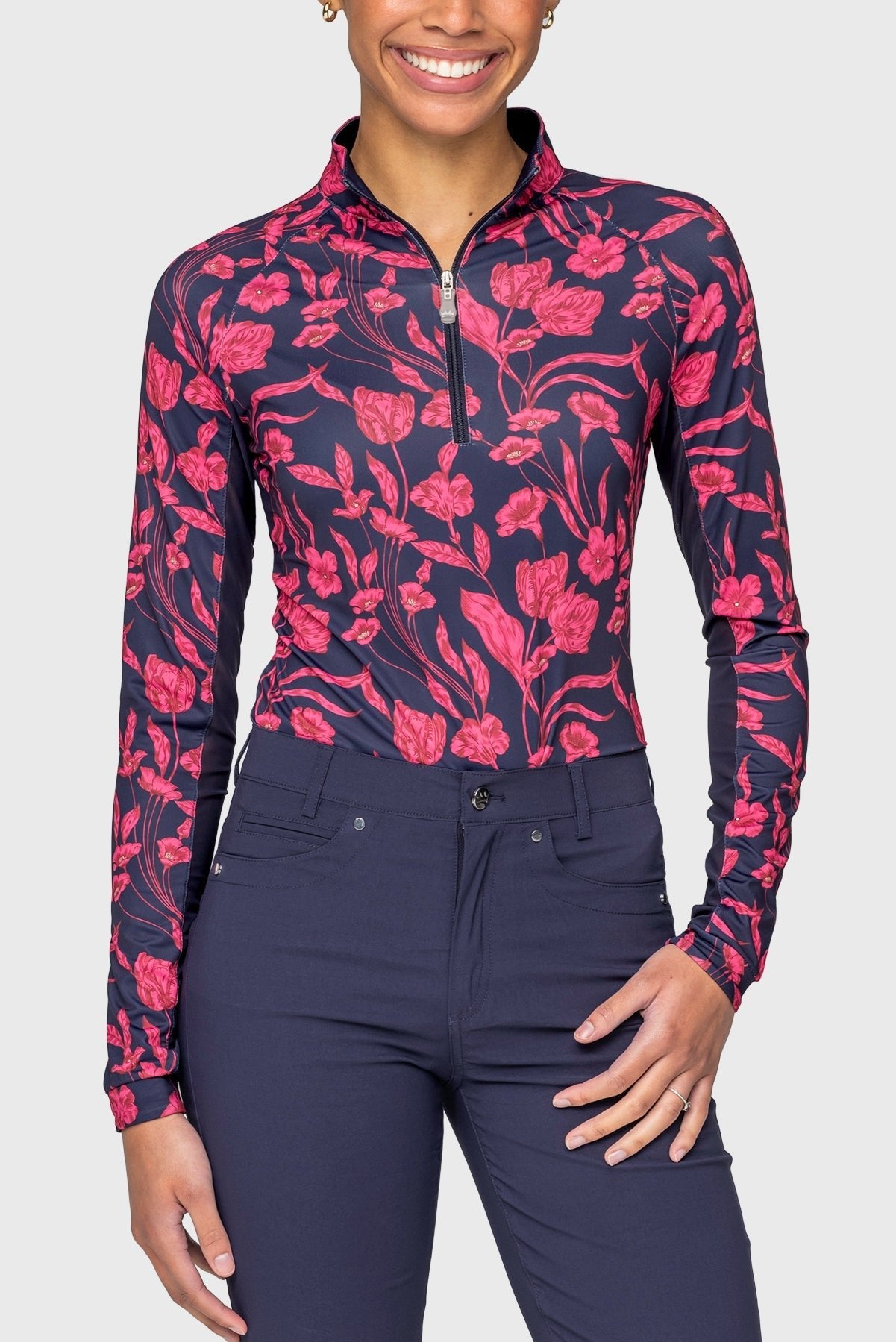 Kastel Denmark Hot Pink French Tulips Long Sleeve 1/4 Zip Sun Shirt - Kastel Denmark - Equiluxe Tack