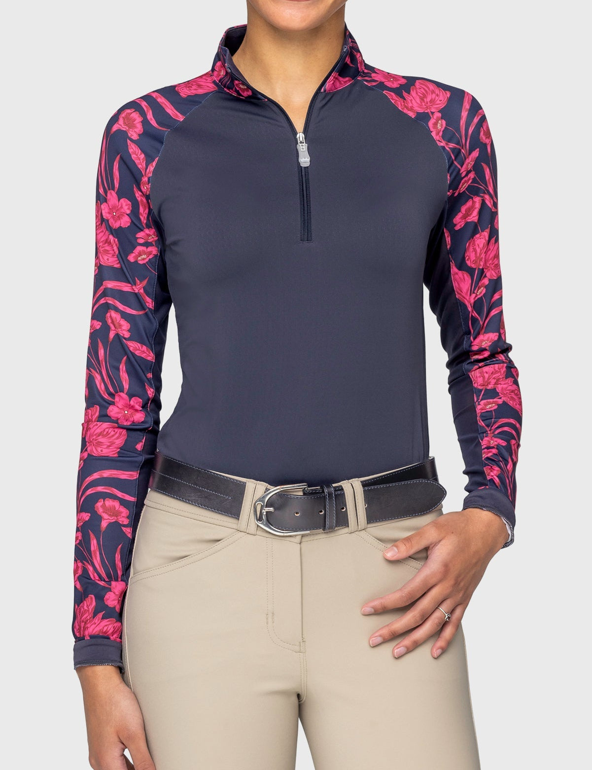 Kastel Denmark Hot Pink French Tulips Raglan Long Sleeve 1/4 Zip Sun Shirt - Kastel Denmark - Equiluxe Tack