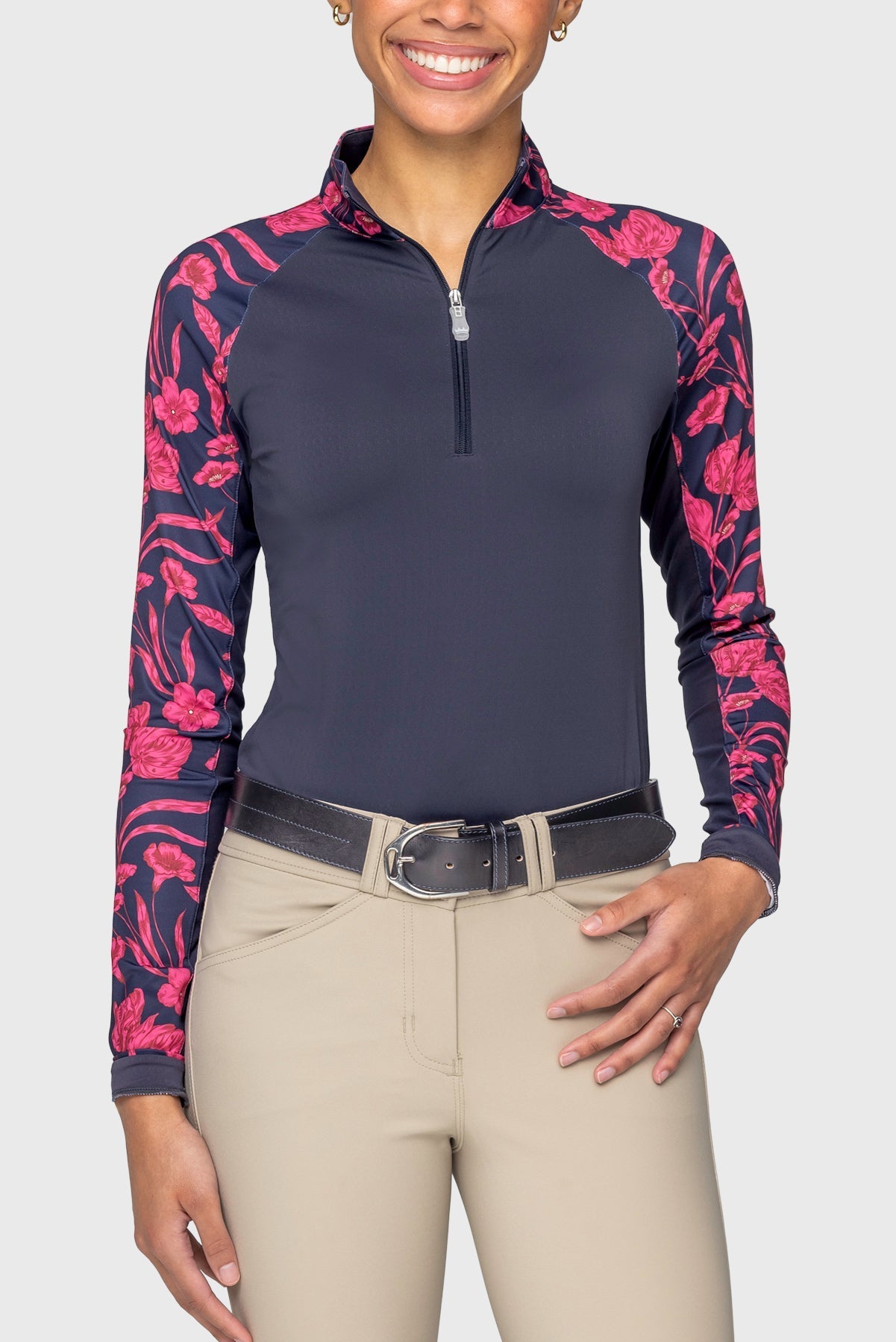 Kastel Denmark Hot Pink French Tulips Raglan Long Sleeve 1/4 Zip Sun Shirt - Kastel Denmark - Equiluxe Tack
