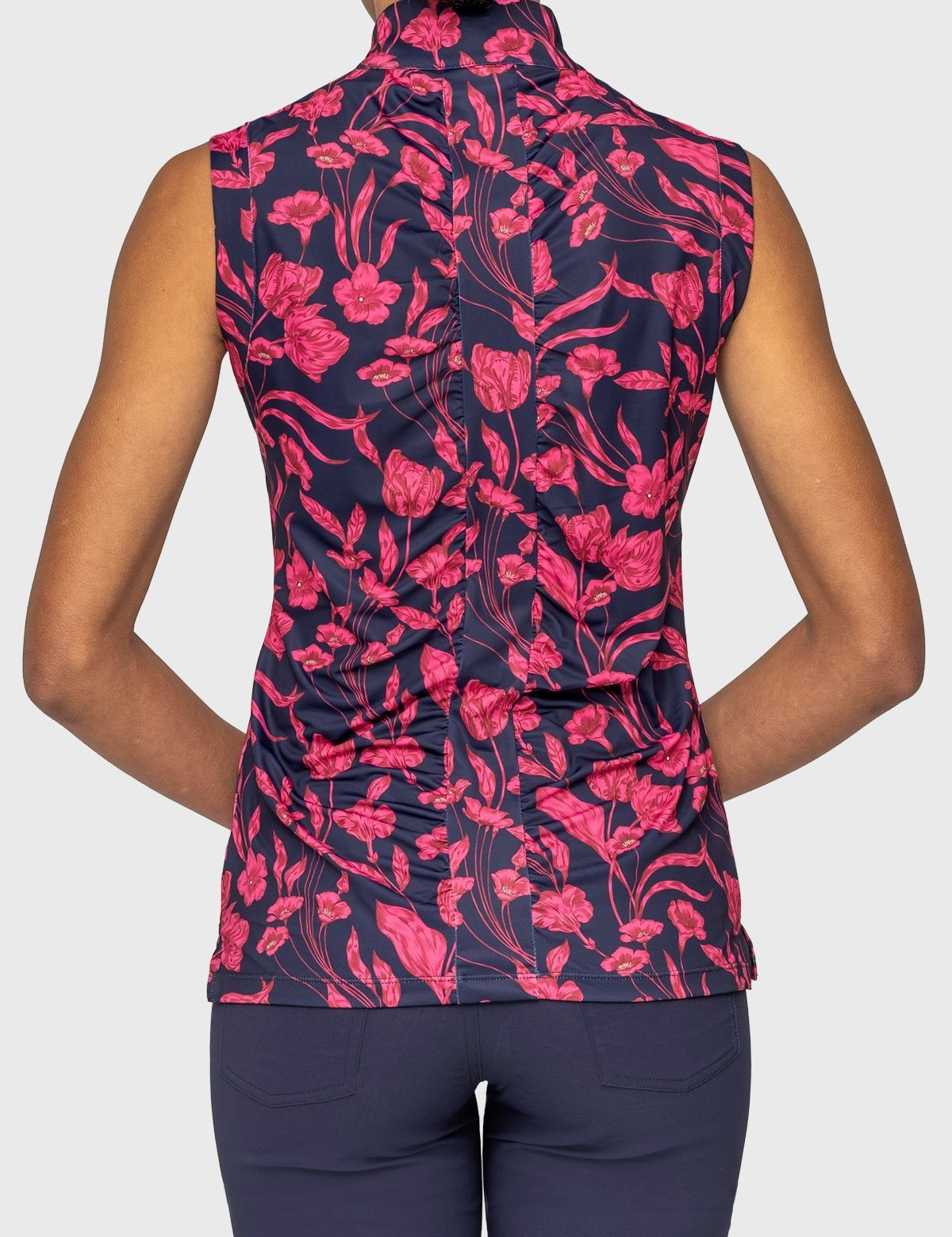 Kastel Denmark Hot Pink French Tulips Ruched Back Sleeveless 1/4 Zip Sun Shirt - Kastel Denmark - Equiluxe Tack