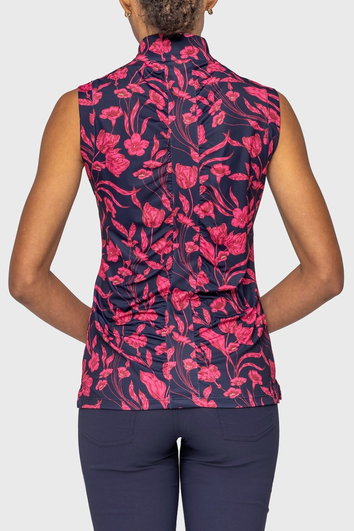 Kastel Denmark Hot Pink French Tulips Ruched Back Sleeveless 1/4 Zip Sun Shirt - Kastel Denmark - Equiluxe Tack