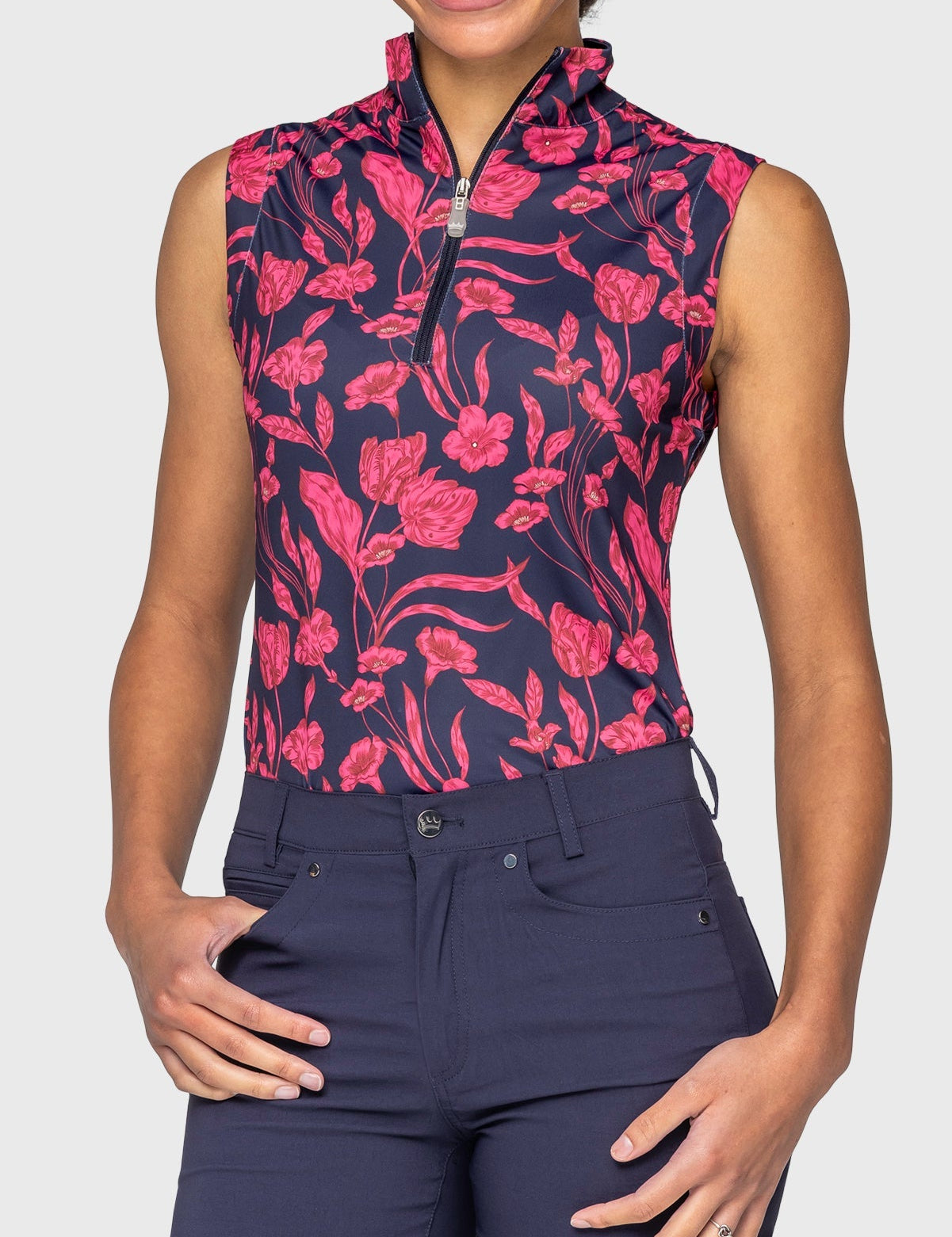 Kastel Denmark Hot Pink French Tulips Ruched Back Sleeveless 1/4 Zip Sun Shirt - Kastel Denmark - Equiluxe Tack