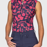 Kastel Denmark Hot Pink French Tulips Ruched Back Sleeveless 1/4 Zip Sun Shirt - Kastel Denmark - Equiluxe Tack