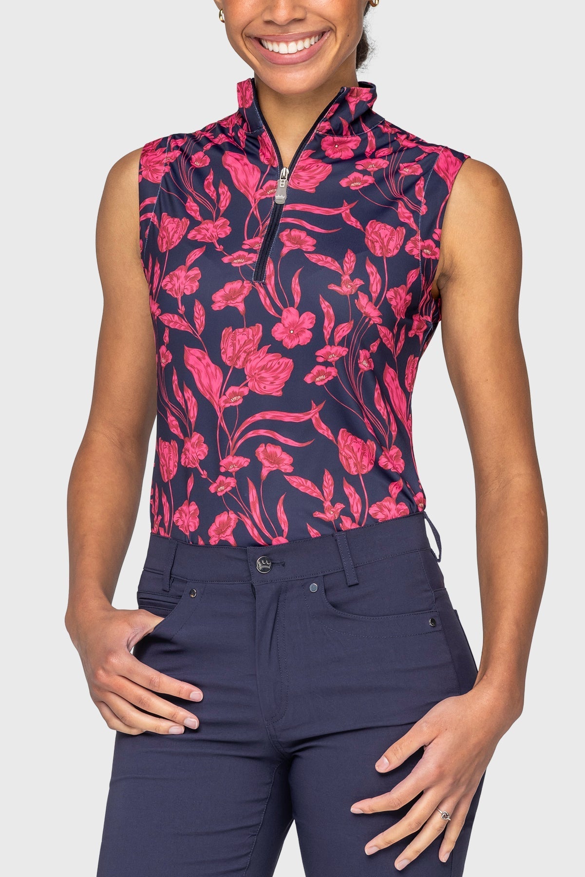 Kastel Denmark Hot Pink French Tulips Ruched Back Sleeveless 1/4 Zip Sun Shirt - Kastel Denmark - Equiluxe Tack