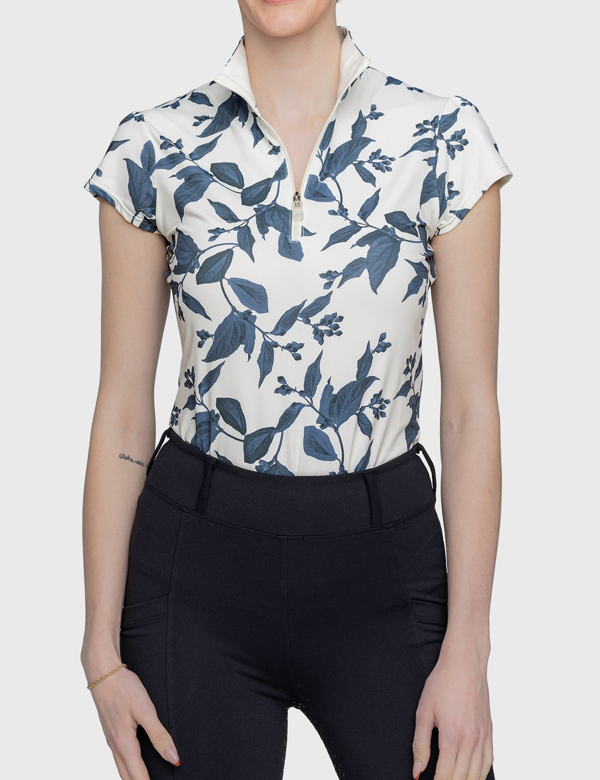 Kastel Denmark Indigo Lithograph Leaf 1/4 Zip Cap Sleeve Shirt - Kastel Denmark - Equiluxe Tack