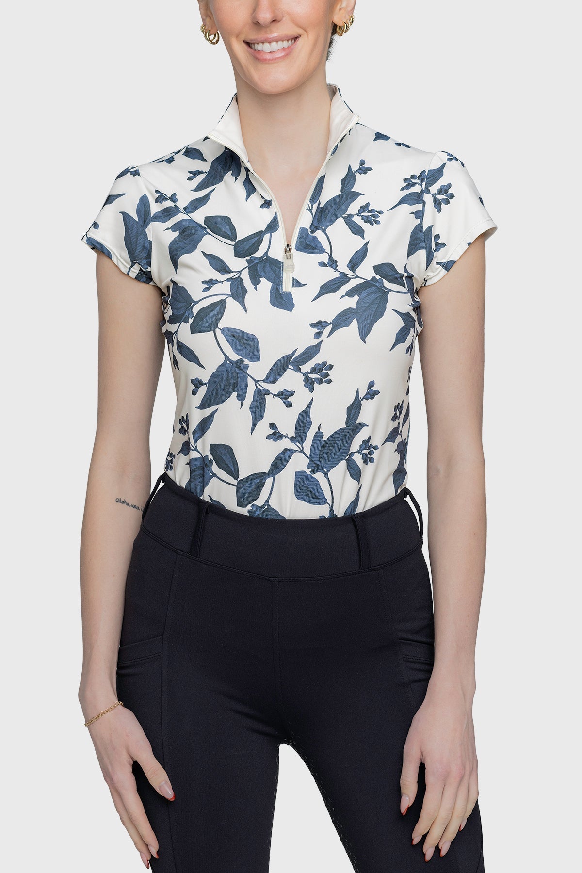 Kastel Denmark Indigo Lithograph Leaf 1/4 Zip Cap Sleeve Shirt - Kastel Denmark - Equiluxe Tack