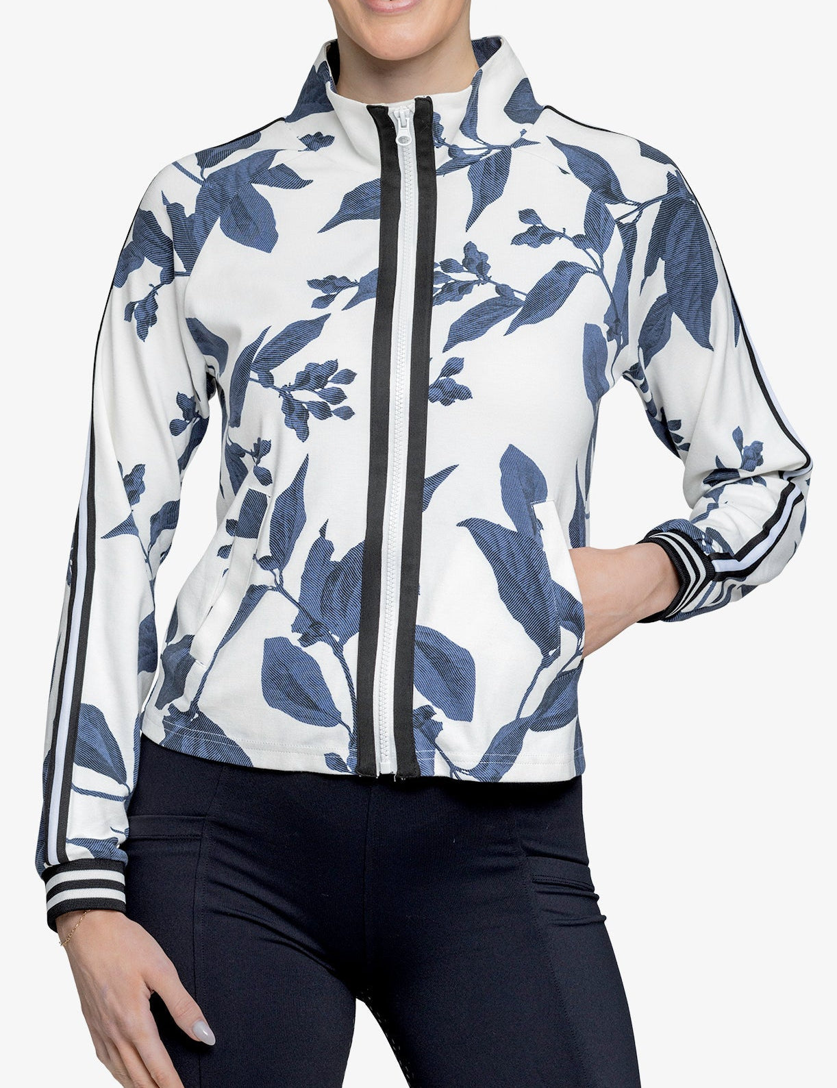 Kastel Denmark Indigo Lithograph Leaf Full Zip Track Jacket w/Striped Trim - Kastel Denmark - Equiluxe Tack