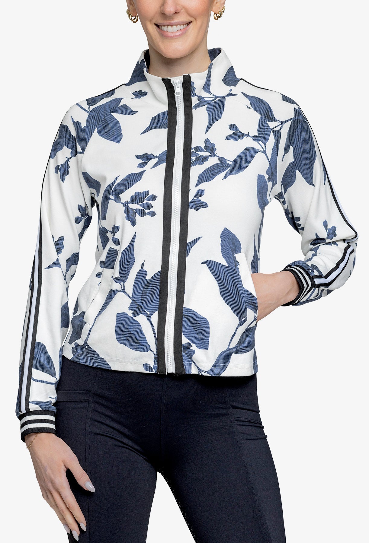 Kastel Denmark Indigo Lithograph Leaf Full Zip Track Jacket w/Striped Trim - Kastel Denmark - Equiluxe Tack
