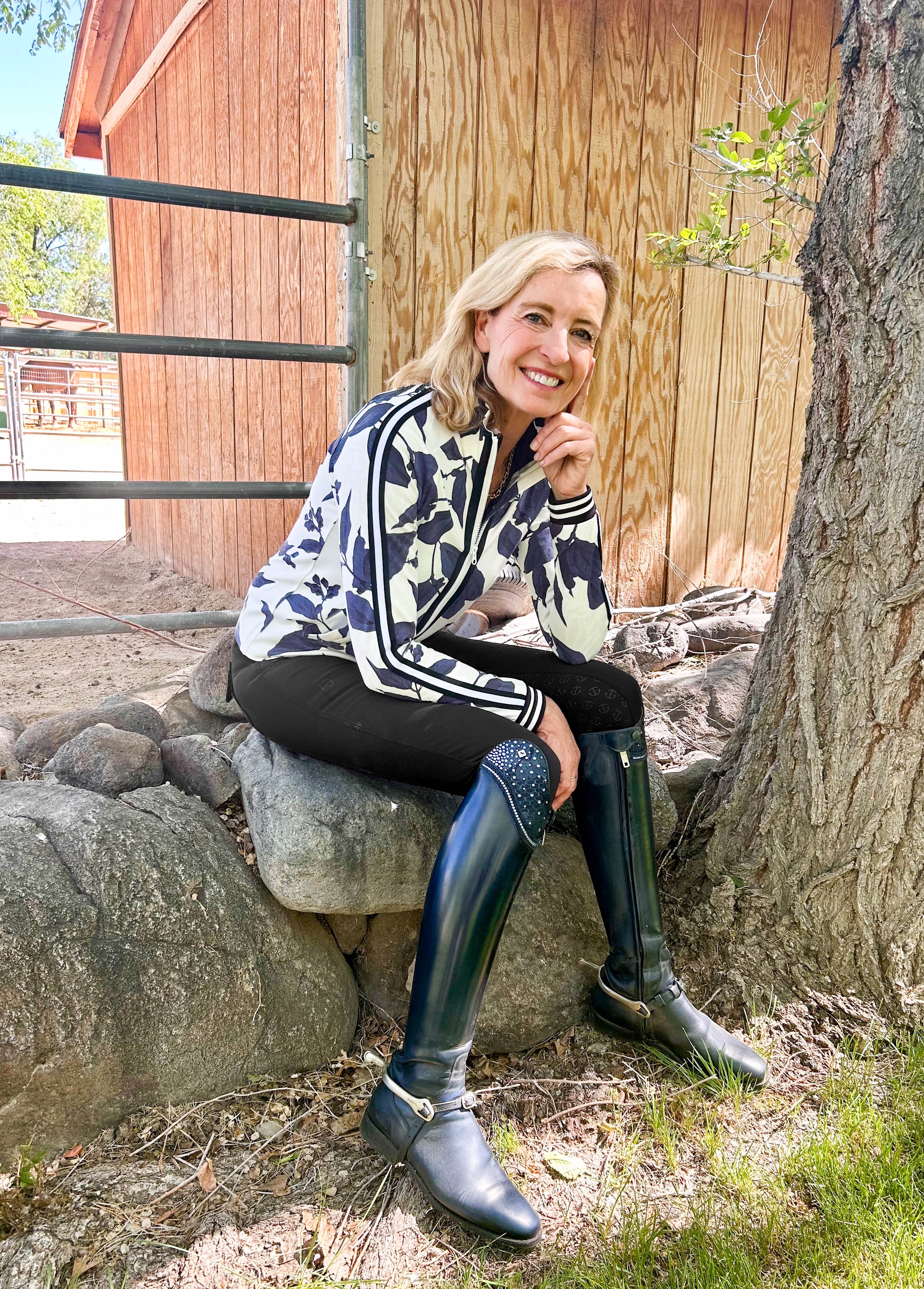 Kastel Denmark Indigo Lithograph Leaf Full Zip Track Jacket w/Striped Trim - Kastel Denmark - Equiluxe Tack