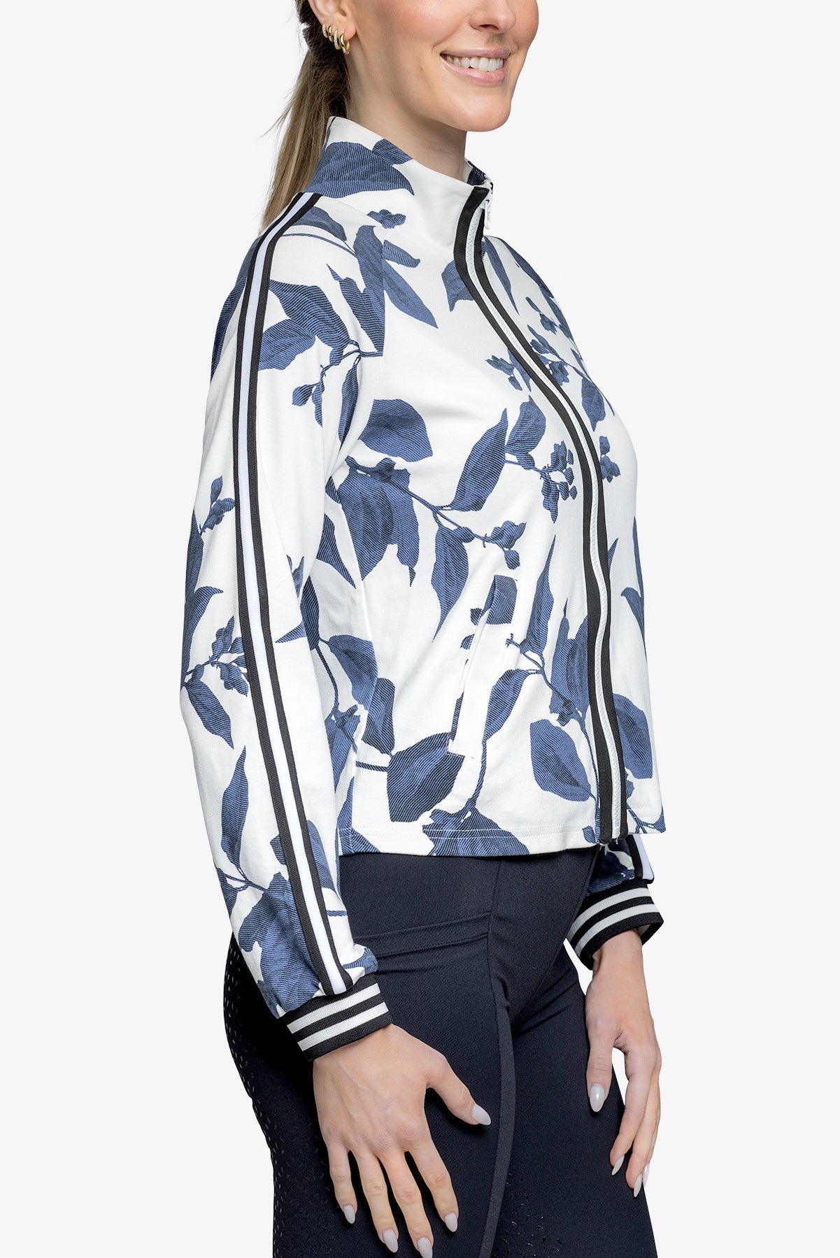 Kastel Denmark Indigo Lithograph Leaf Full Zip Track Jacket w/Striped Trim - Kastel Denmark - Equiluxe Tack
