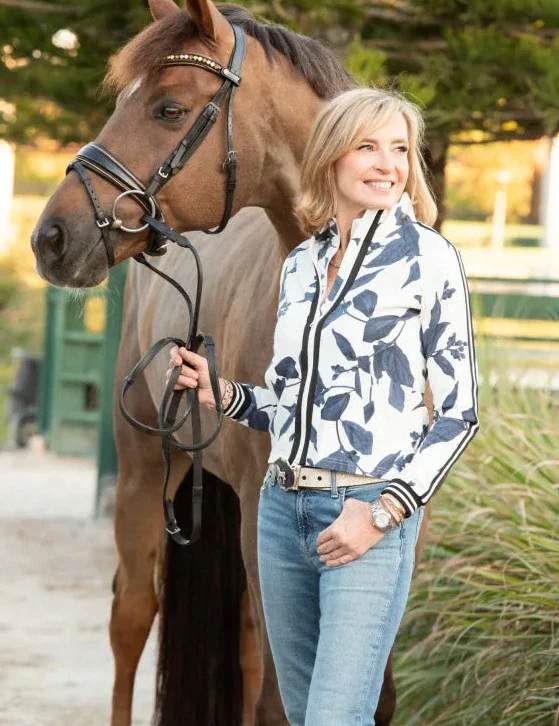 Kastel Denmark Indigo Lithograph Leaf Full Zip Track Jacket w/Striped Trim - Kastel Denmark - Equiluxe Tack