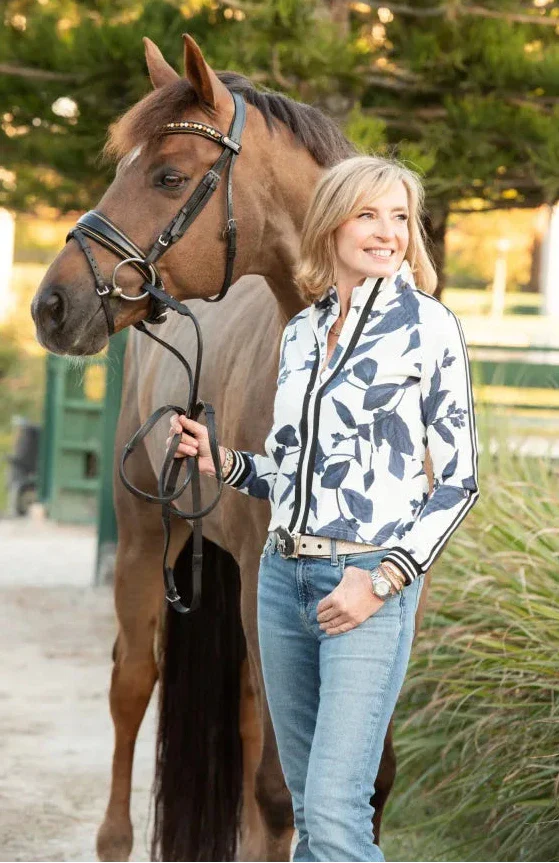 Kastel Denmark Indigo Lithograph Leaf Full Zip Track Jacket w/Striped Trim - Kastel Denmark - Equiluxe Tack