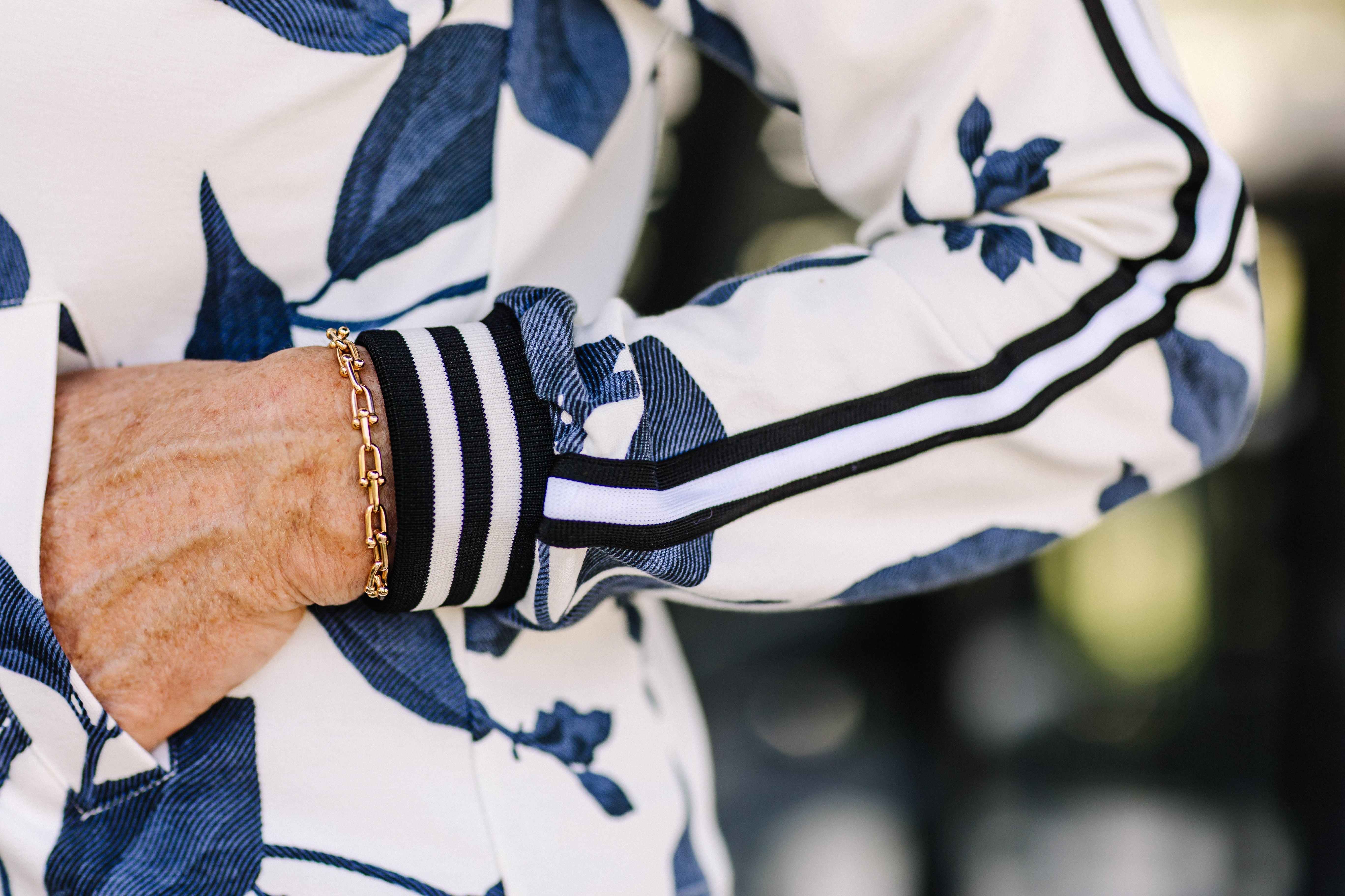 Kastel Denmark Indigo Lithograph Leaf Full Zip Track Jacket w/Striped Trim - Kastel Denmark - Equiluxe Tack