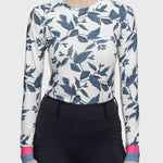 Kastel Denmark Indigo Lithograph Leaf Long Sleeve Crewneck Shirt w/Striped Cuff - Kastel Denmark - Equiluxe Tack